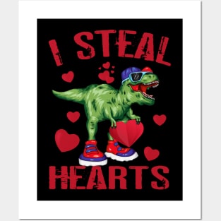 I Steal Hearts Valentines Day Dinosaur T-Rex Posters and Art